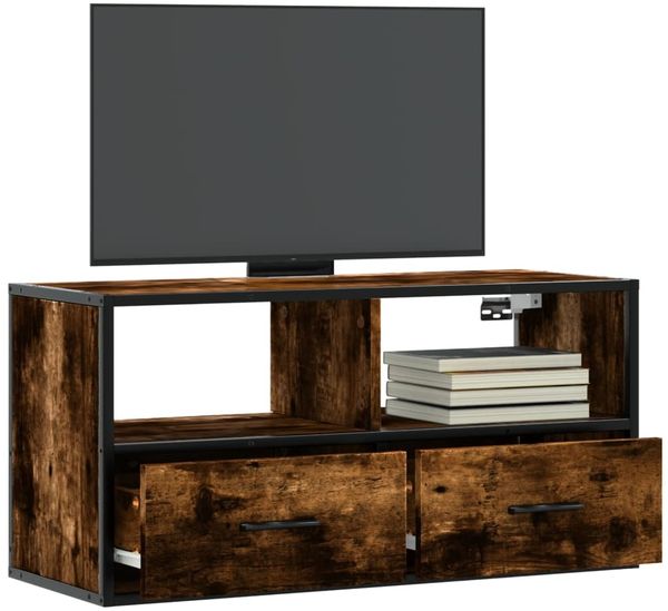 TV-Schrank, TV-Lowboard Räuchereiche 80x31x39,5 cm Holzwerkstoff und Metall