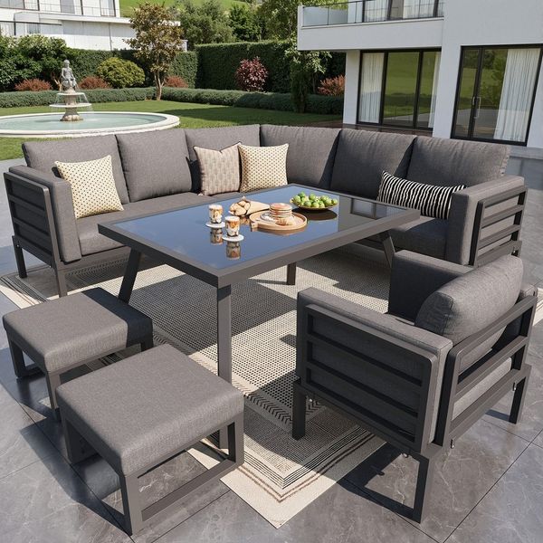 Flieks Gartenlounge-Set, 8-Sitzer Halbmond-förmiges Gartenmöbel-Set Sitzgruppe