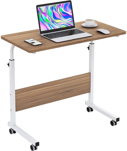 sogesfurniture BHUS-05-1-80OK Mobiler Beistelltisch, 80 cm, tragbarer Computertisch, Tablet-Rollen, mobiler Laptop-Computertisch, verstellbar, beweglich, Laptop-Computerständer für Bett, Sofa, Eiche