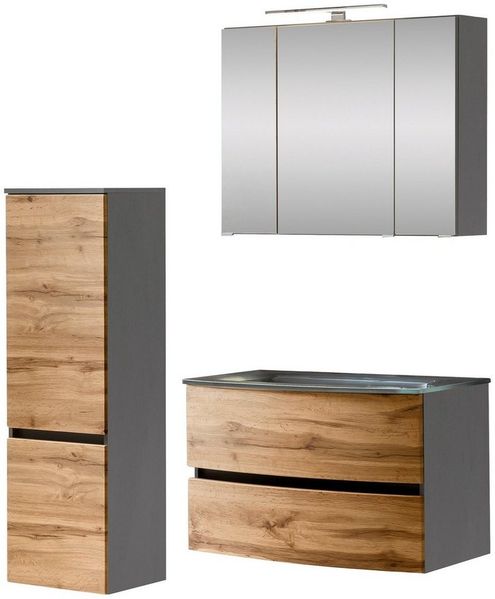 welltime Badezimmer-Set Kaunas, (Set, 3-St), bestehend aus Waschtisch-Set mit Midischrank, Breite 120 cm