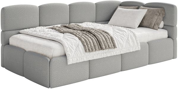 Selsey 'Cloudy' Einzelbett 120x200, Kopfteil rechts, Matratze & Bettkasten, Bouclé Grau