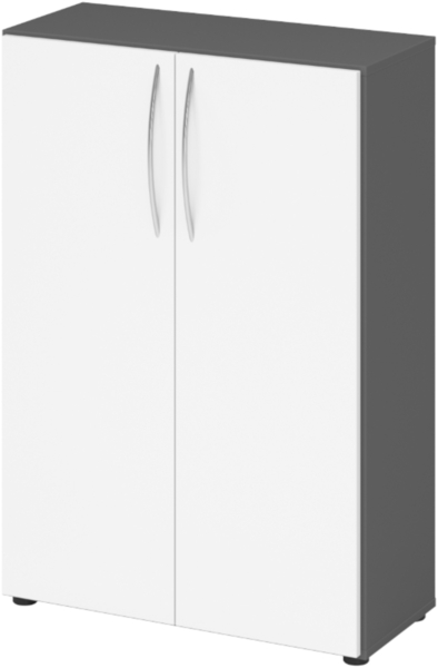 bümö Mehrzweckschrank 80cm breit, Aktenschrank o. Schuhschrank klein, Schrank mit Regal, Kommode in Graphit/Weiß aus Holz, Vorratsschrank & Haushaltsschrank mit Metallgriffen, 4550-G-W-BM