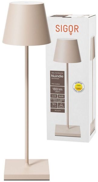 SIGOR LED Tischleuchte Akku-Tischleuchte dünenbeige, Dimmbar, LED fest integriert, Warmweiß