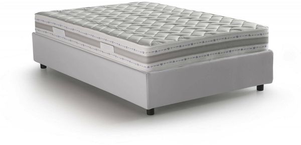 Dmora Doppelbett Atar, Bettkasten mit Kunstlederbezug, 100 % Made in Italy, seitliche Öffnung, inklusive Matratze 120 x 190 cm, Weiß