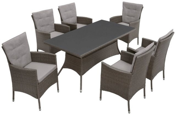 KONIFERA Garten-Essgruppe Mailand, (Set, 19-tlg, 6x Sessel, 1xTisch 150x80 cm, inkl. Auflagen, Polyrattan), Tischplatte aus Sicherheitsglas, Staufläche unter dem Tisch Bild 4