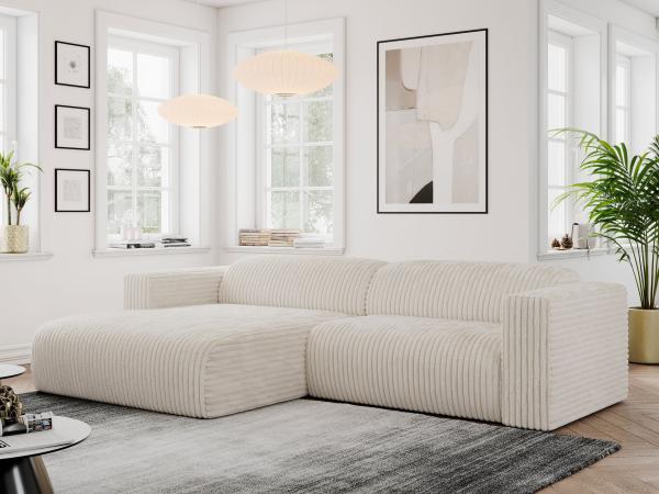 Ecksofa PASADENA, freistehendes Ecksofa, breite Armlehnen, Federsitz - links - Beige Cord