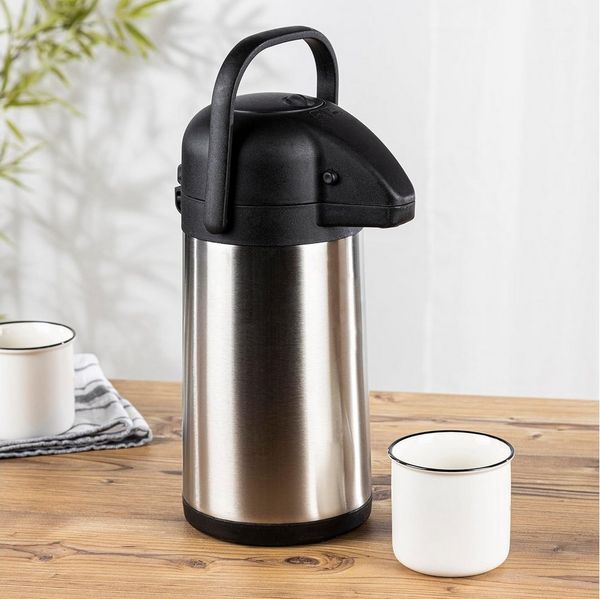 mucHome Pump-Isolierkanne Thermoskanne 2,2 Liter aus Edelstahl Pumpkanne Isolierkanne Thermo, 2,2 l