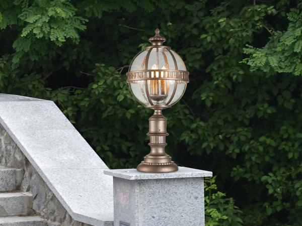 LED Wegeleuchte im Jugendstil mit Glaskugel, Bronze Höhe 70cm