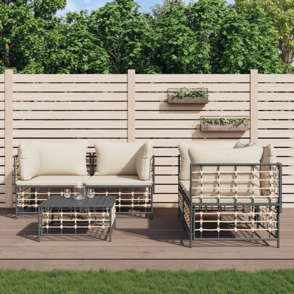 vidaXL 5-tlg. Garten-Lounge-Set mit Kissen Anthrazit Poly Rattan 3186702