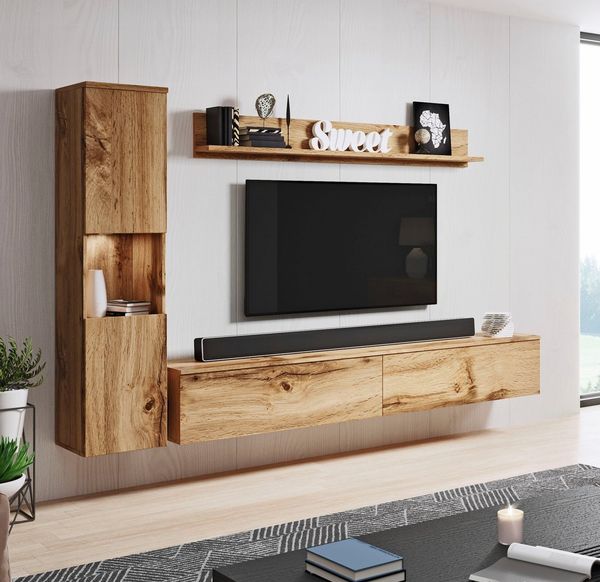 OTTO home Wohnwand PARIS, Vitrine Türanschlag links/rechts wechselbar, (Komplett-Set, 3-St), grifflose Design, stehend und hängend montierbar