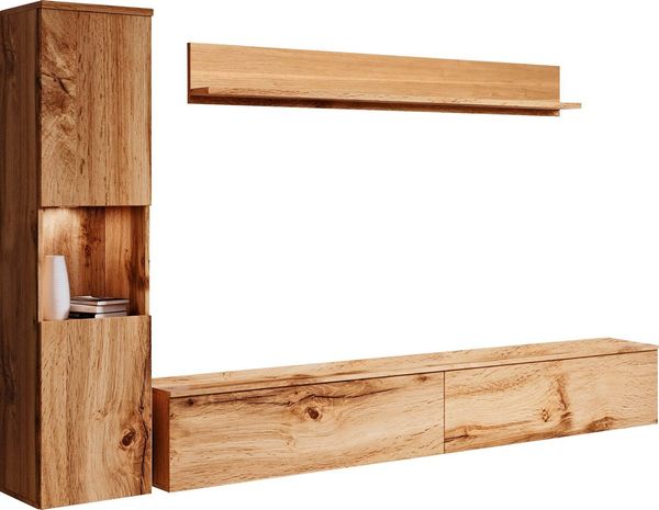 OTTO home Wohnwand PARIS, Vitrine Türanschlag links/rechts wechselbar, (Komplett-Set, 3-St), grifflose Design, stehend und hängend montierbar