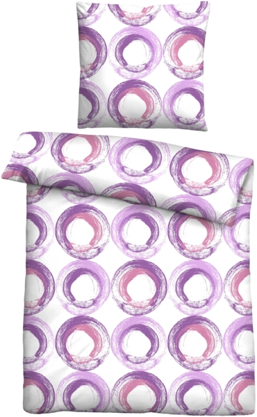 Traumhaft schlafen - Castell - Markenbettwäsche Mikrofaser Seersucker Bettwäsche 0260990 KREISE, viola, 1x 155x220 cm + 1x 80x80 cm