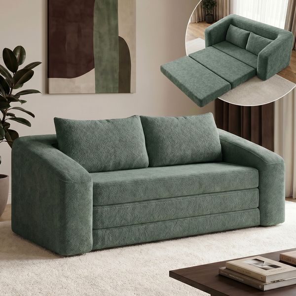 skølm 'Fjäll' Schlafsofa 2 Sitzer mit 2 Kissen, dunkelgrün, Teddy-Bouclé Sofa ausklappbar, mit Liegefunktion, vakuumverpackt ohne Aufbau