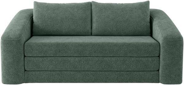 skølm 'Fjäll' Schlafsofa 2 Sitzer mit 2 Kissen, dunkelgrün, Teddy-Bouclé Sofa ausklappbar, mit Liegefunktion, vakuumverpackt ohne Aufbau