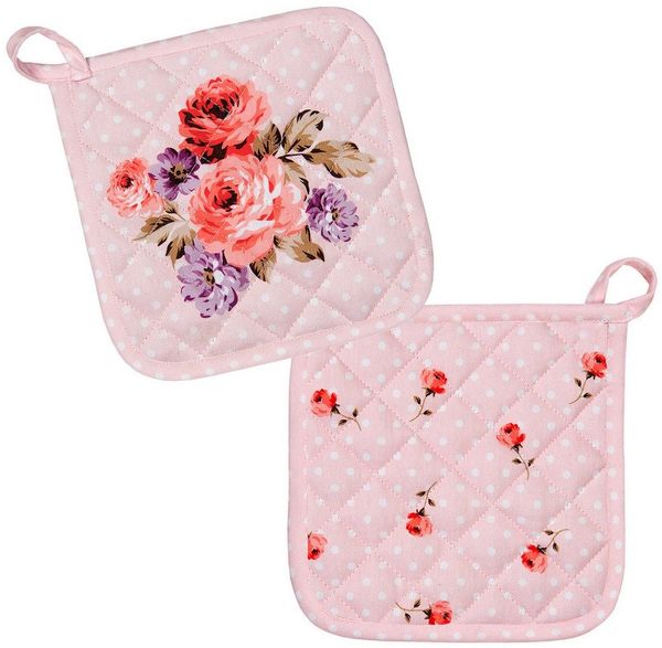 Clayre & Eef Topflappen Dotty Rose, (Set, 2-tlg, 2-teilig), hitzebeständig wattiert Pfannen Untersetzer ca. 20x20cm