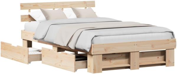 vidaXL Bettrahmen mit Kopfteil Braun 135 x 190 cm Massives Kiefernholz 3382283