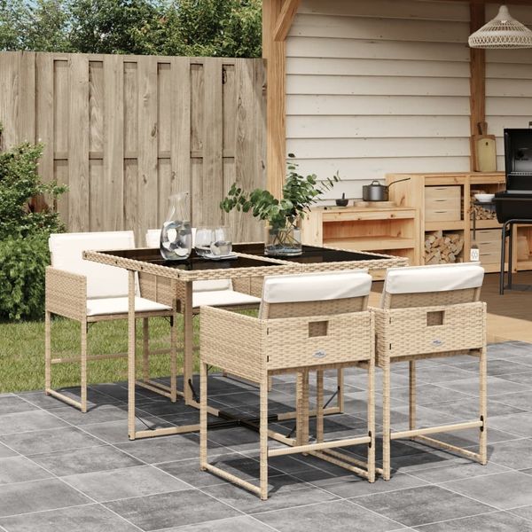 vidaXL 5-tlg. Garten-Essgruppe mit Kissen Beige Poly Rattan 3278025