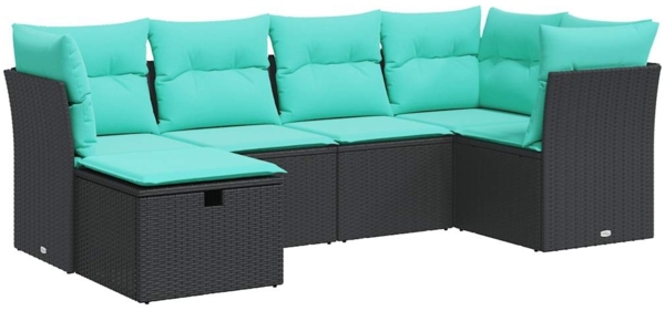vidaXL 6-tlg. Garten-Sofagarnitur mit Kissen Schwarz Poly Rattan 3325283