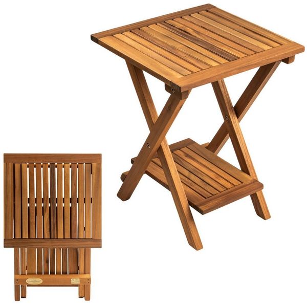 Spetebo Beistelltisch Akazie Beistelltisch geölt für Außen - 35x35 cm (Anzahl, 1-St, Stück), Reines Naturprodukt