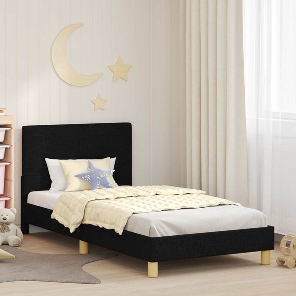 vidaXL Kinderbettgestell mit Kopfteil Schwarz 90 x 190 cm Stoff 42010996