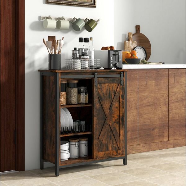 KOMFOTTEU Sideboard, mit Schiebetür & verstellbare Ablagen