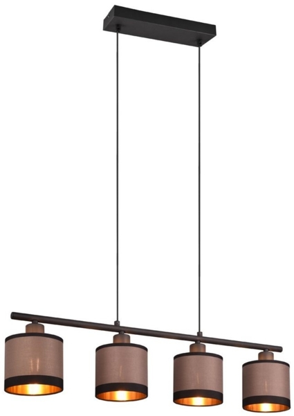 LED Balkenpendelleuchte 4-flammig mit Stoffschirmen in Taupe/Gold, B: 75cm