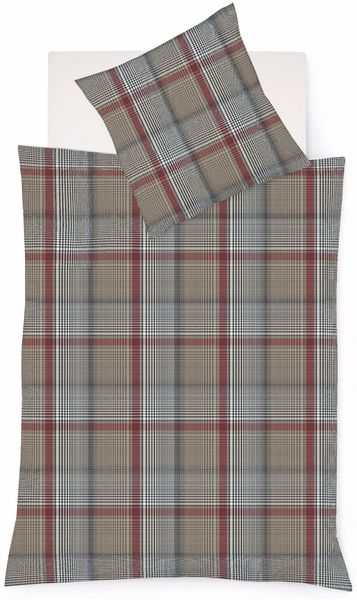 Fleuresse Lech Edelflanell Bettwäsche 135x200 Karo beige rot grau 604385-04