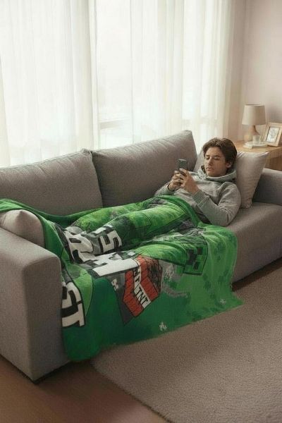 Kinderdecke Creeper, Minecraft, Fleecedecke weiche Kuscheldecke 140x100 cm