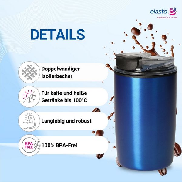 elasto Coffee-to-go-Becher Arabica Kaffeebecher 300 ml Becher mit Deckel für unterwegs, Kaffeebecher to go, robust, mit Deckel, coffee