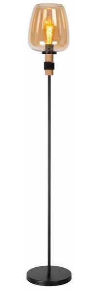Licht-Erlebnisse Stehlampe YILUM, ohne Leuchtmittel, Metall Rauchglas E27 150 cm hoch Schwarz Bernstein rund Retro Design