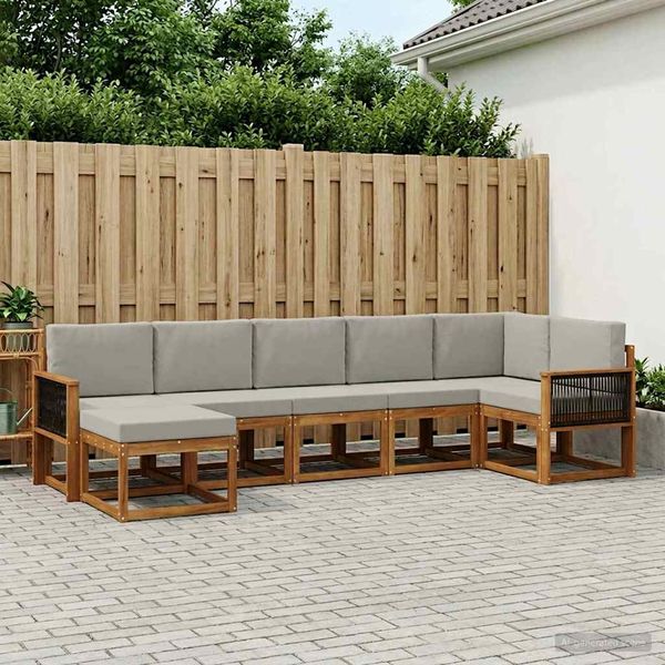 vidaXL Outdoor-Sofagarnitur 7 pcs Natürlich und Hellgrau Polyester 3385392