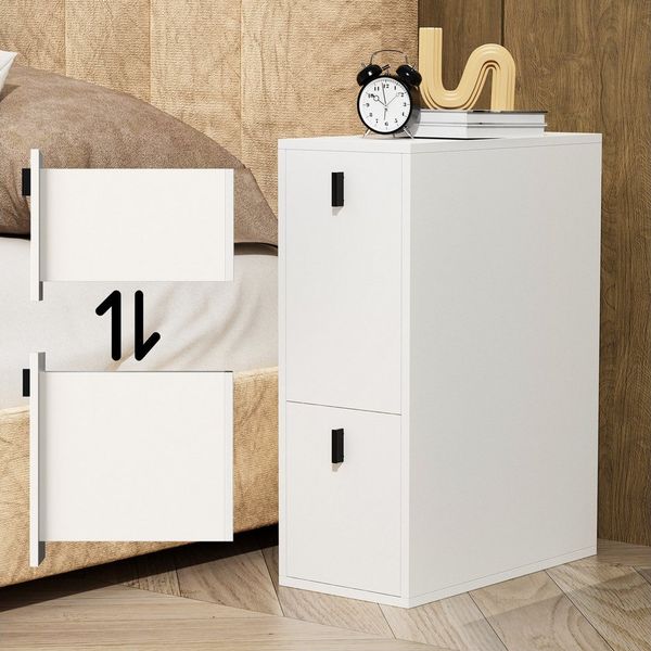 JEOBEST Nachttisch Nachtschrank Beistelltisch mit 2 Schubladen, Schmal, Moderner Nachtkommode für Schlafzimmer 25x50x70cm