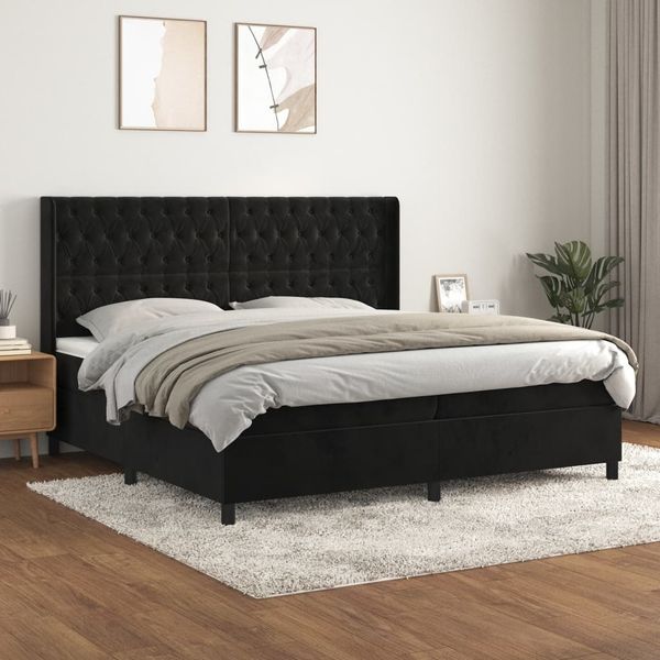 vidaXL Boxspringbett mit Matratze Schwarz 200x200 cm Samt 3132881