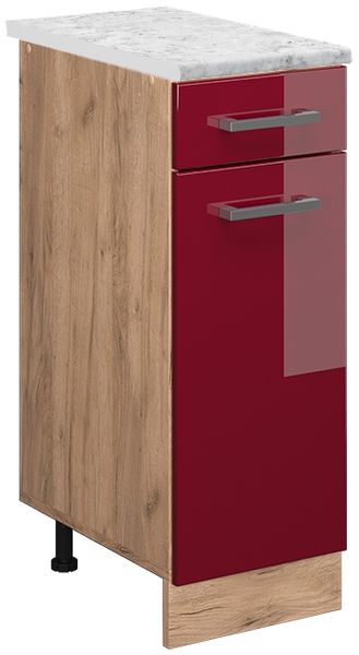 Küchenunterschrank R-Line Rot Hochglanz 30 cm AP Marmor Vicco