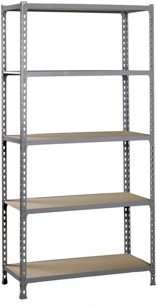 SimonRack Schwerlastregal, Lagerregal, 180 x 90 x 30 cm, Metallregal, Kellerregal, Biegestelle 150 kg, 5 Holzfachböden, Grau/Holz - Maderclick