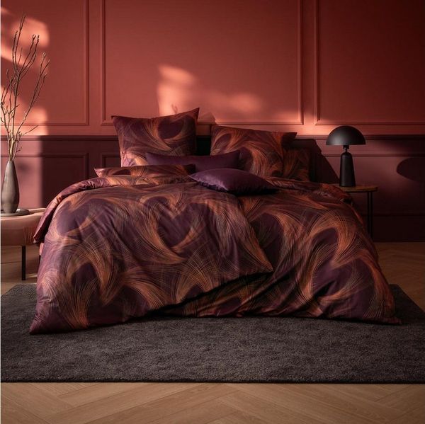Estella Bettwäsche Estella Mako-Satin Bettwäsche 135x200 Lino vino weinrot orange 7993-40, Mako-Satin, 2 teilig, für Sommer und Winter