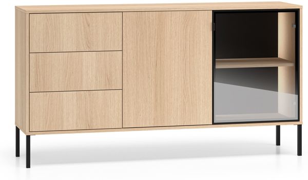 Selsey 'Barnee' – Sideboard mit beleuchteter Glasvitrine, Eichenholzoptik, 160 cm