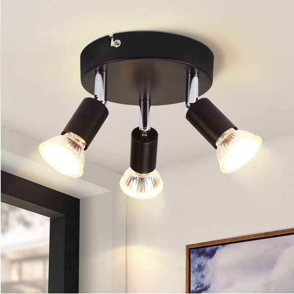 ZMH 3 GU10 Deckenstrahler schwarz Metall verstellbar Industrie-Stil für Innen Flur Küche Wohnzimmer Schlafzimmer Esszimmer