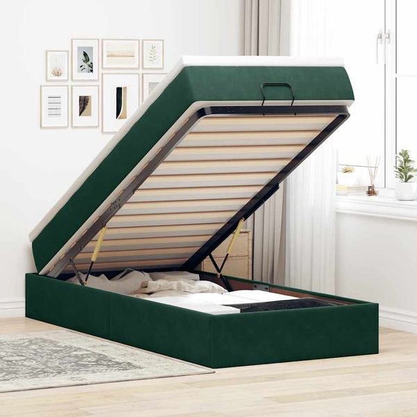 vidaXL Ottoman-Bett mit Matratze Dunkelgrün 100x200 cm Samt 3311168