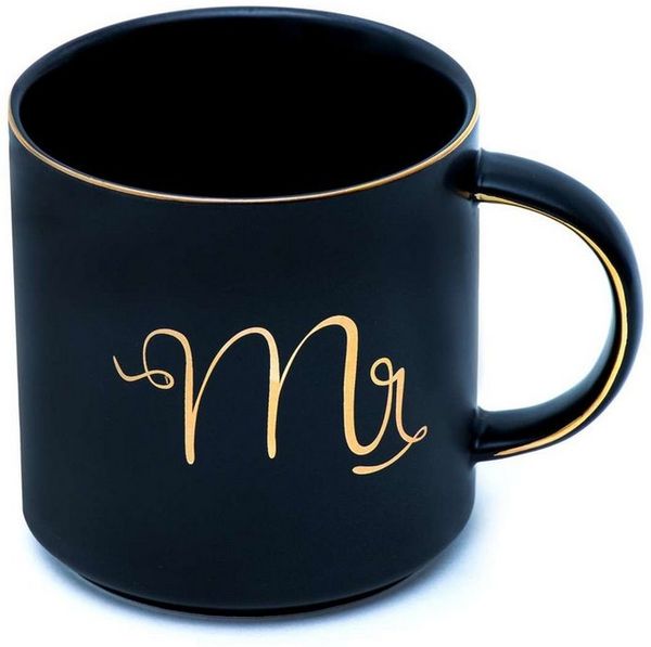 Intirilife Tasse, 1-tlg, Porzellan, Kaffeetasse mit Goldrand und Aufschrift Mrs Mr 300 ml Teetasse Becher