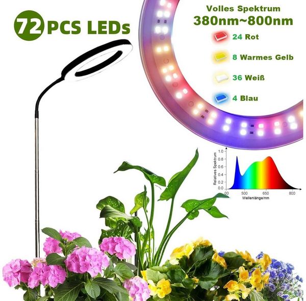 Sunicol Pflanzenlampe LED Vollspektrum, 3/9/12H Timer, 10 Helligkeit, Höhenverstellbar, LED, Grow Lampe mit Sockel und Erdspieß, Doppelter Zweck, 3 Licht-Modi