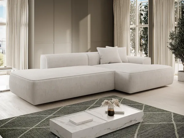 Vente-unique - ERYNEL Sofa SamtStoff Beige - B 156 cm x H 70 cm x L 305 cm