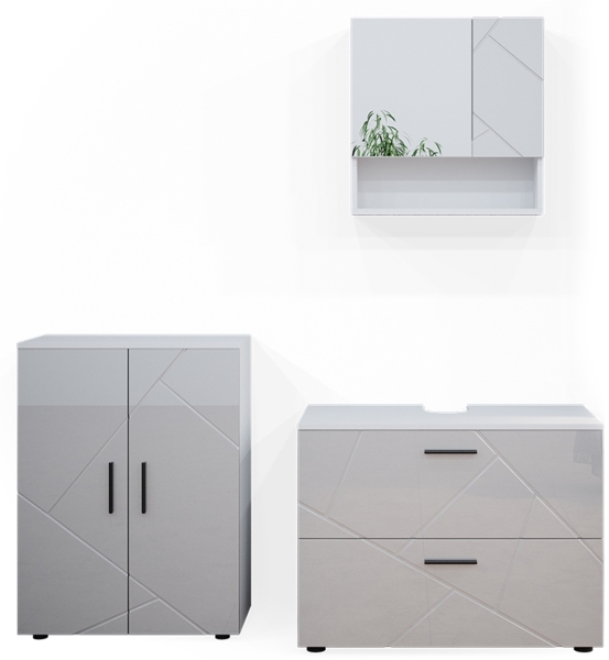 Vicco Badmöbel-Set Weiß Hochglanz 3 Teile, mit Unterschrank 80 cm, Irma