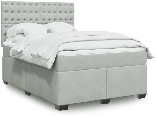 vidaXL Boxspringbett mit Matratze Hellgrau 140x200 cm Samt 3293242