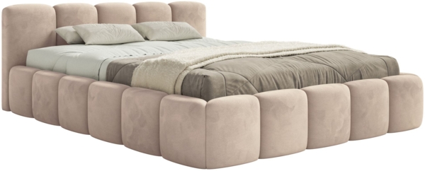 Selsey 'Cloudy Low' Polsterbett 140x200 cm, mit Bettkasten, wasserabweisender Samt, Beige