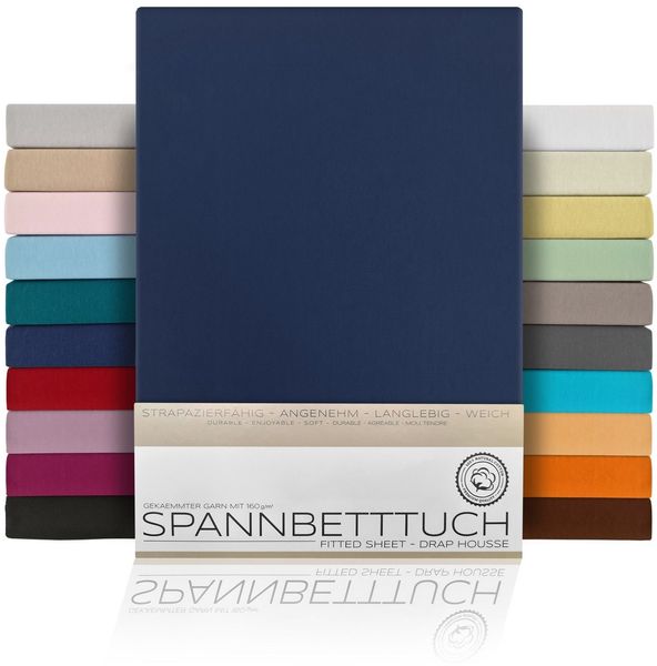 Beautex Spannbettlaken, Gummizug: rundum, (1 Stück), gekämmte Baumwolle Premium Jersey, 160g/m², Navyblau, Boxspring - 90 x 200 x 45 cm