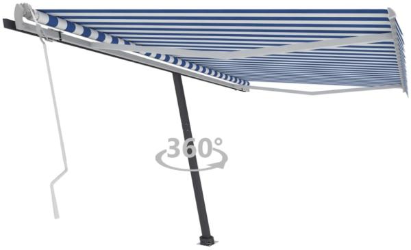 vidaXL Standmarkise Einziehbar Handbetrieben 450x350 cm Blau/Weiß 3069836