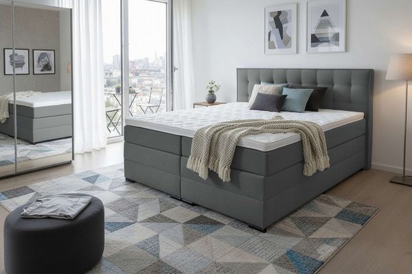 Home affaire Boxspringbett Köln, Doppelbett, Polsterbett, Federkernbett, Komforbett, 160, 180 cm, inkl. Topper, zwei Bettkästen, Taschen-Federkernmatratze, Härtegrad 3