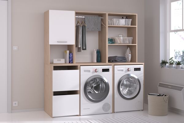 Mehrzweckschrank-Set >Laundry 4< in Jackson Eiche Dekor / Weiß