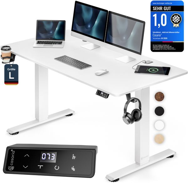CASARIA® Höhenverstellbarer Schreibtisch elektrisch L Weiß